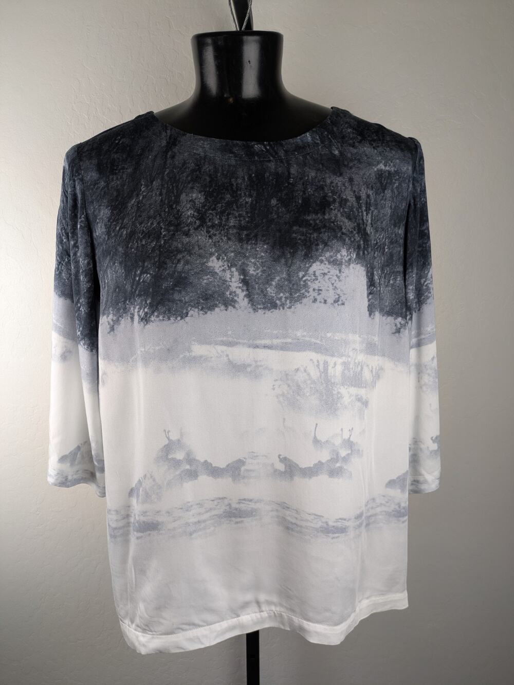 Pure Jill Elements Gray White Ombre Viscose Pullover Blouse 3/4 sleeve